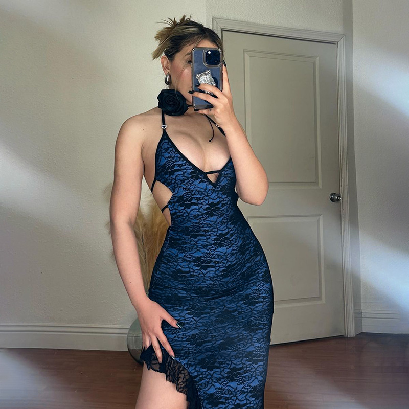 Lace Split Sling Dress